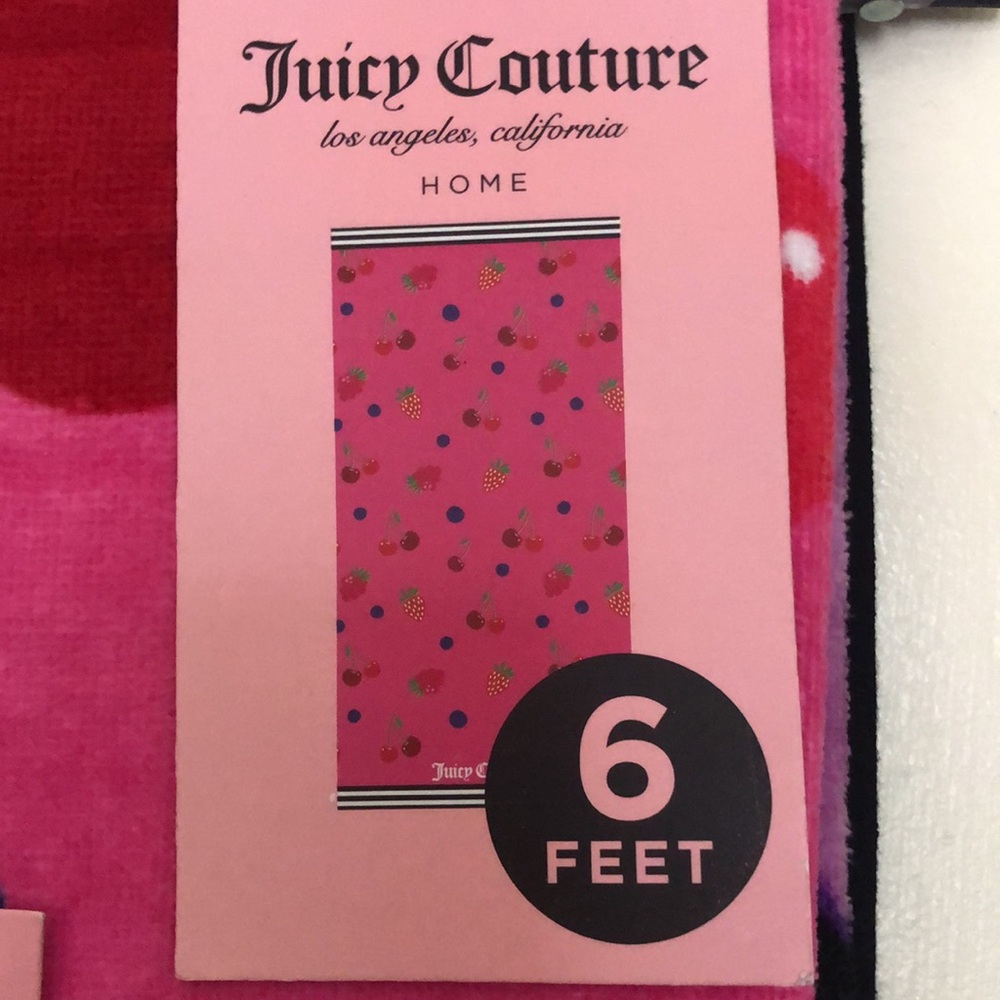 NWT Juicy Couture Pink Fruit Print Beach Towel - Cherry & Berry Motif